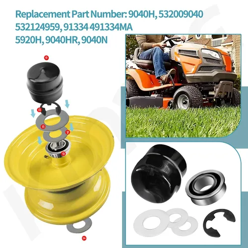 Vista 3 de 9040H Kit de conversión de buje de rueda delantera a rodamiento compatible con Craftsman, Poulan, Husqvarna, Jonsered, Murray cortacésped compatible