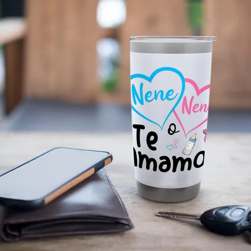 Vista 7 de Nene o Nena Te Amamos Spanish Mexican Gender Reveal - Vaso aislado de acero inoxidable a juego Blanco