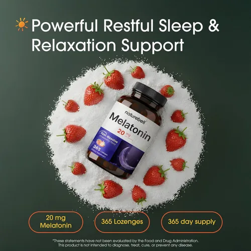 Vista 2 de NatureBell Melatonina 20mg - 365 pastillas - Apoyo diario para dormir para adultos - Suplemento para dormir para apoyo de relajación nocturna* - Se