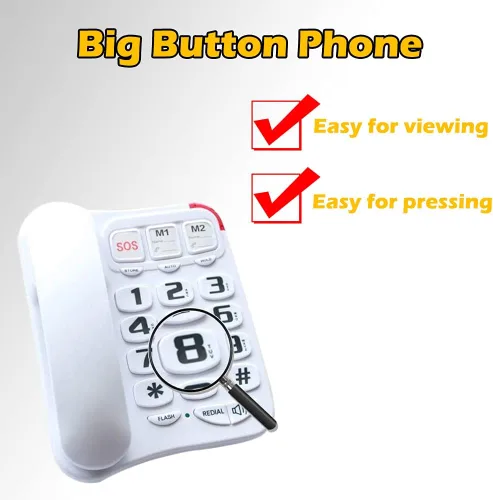 Vista 2 de Teléfono con cable de botón grande para personas mayores, teléfono amplificado grande para ancianos con altavoz, marcación rápida programable