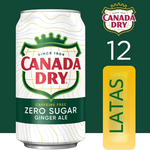 Vista 3 de Canada Dry Zero Sugar Ginger Ale Soda, latas de 12 onzas líquidas (paquete de 12)