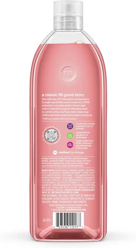 Vista 2 de Method Repuesto de jabón de manos en gel, pomelo rosa, botella reciclable, 34 onzas, paquete de 4