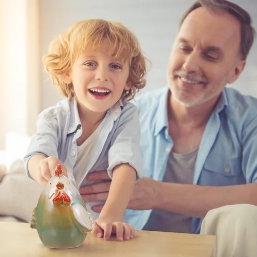Vista 2 de DECHOUS Alcancía de cerámica para niños y adultos: bonita alcancía de pollo para ahorrar dinero para niños y niñas, divertida decoración