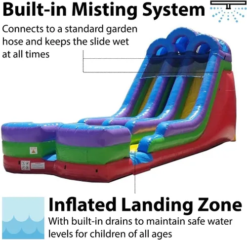 Vista 4 de TentandTable Tobogán acuático inflable de doble carril para niños y adultos, diversión acuática gigante de grado comercial, incluye soplador de aire