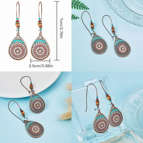 Vista 2 de 4 pares de aretes bohemios vintage, aretes colgantes, accesorios de joyería para mujer
