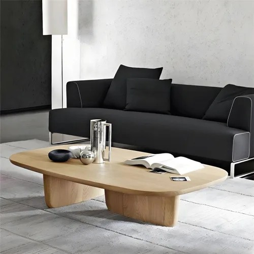 Vista 8 de Mesa de café rectangular de madera rústica, mesa de cóctel rectangular de madera con 2 patas, casa de campo simple y moderna para sala de estar Negro