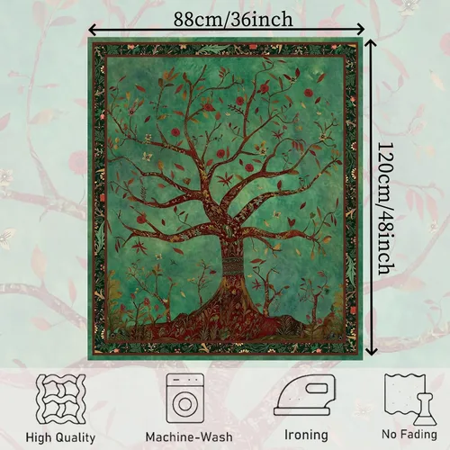 Vista 6 de Apdidl Tapiz Verde del Árbol de la Vida para Dormitorio, Colgante de Pared de Árbol Natural Estético, Tapices Bohemios Hippie Arte de Pared, Manta