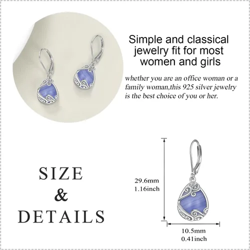 Vista 181 de Aretes colgantes con forma de lágrima de filigrana de piedra lunar de plata de ley 925 con cierre de palanca para mujer, regalos de joyería