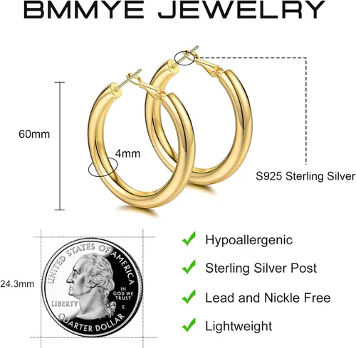Vista 4 de Aretes de aro de oro grueso, aros ligeros de tubo de aulllow dorados gruesos para mujer, aretes grandes hipoalergénicos de 0.984in, 1.181in