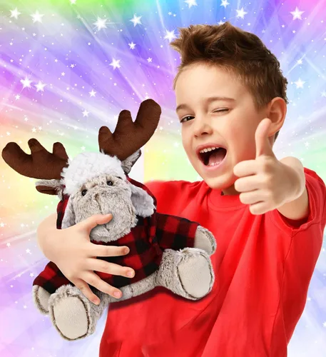 Vista 2 de DolliBu Disfraz de alce a cuadros rojos de felpa súper suave – Adorable peluche de alce zoológico con ropa, lindo regalo de vida silvestre, 9