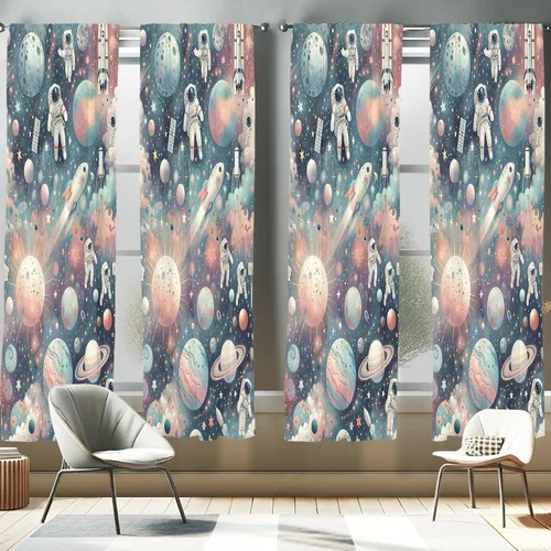 Vista 48 de Ambesonne Paquete de 2 cortinas otoñales para ventana, diseño otoñal con formas intrincadas en espiral y estampado de hojas voladoras, juego ligero