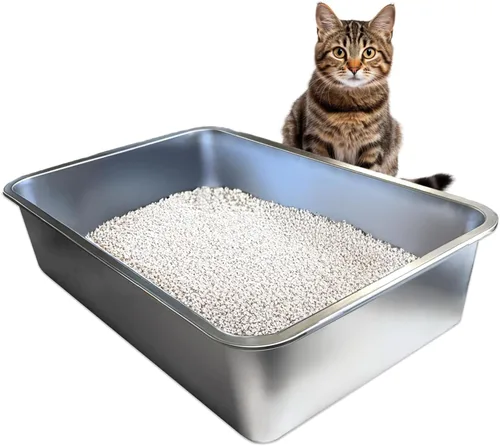 Vista 11 de iPrimio Ultimate - Caja de arena XL de acero inoxidable para gatos, caja de arena XL para gatos grandes, grande, nunca absorbe olores, manchas u