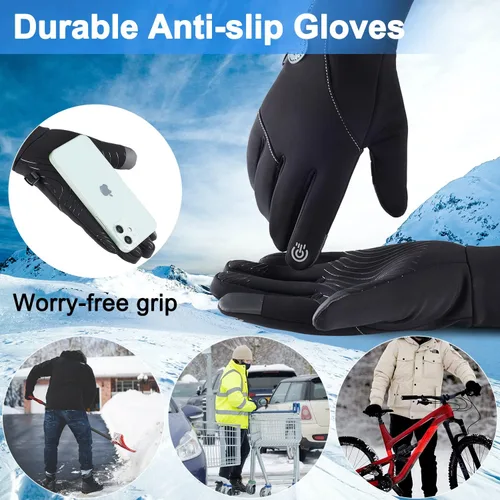 Vista 5 de Artelaris Guantes de invierno para hombres y mujeres, guantes térmicos resistentes al viento con pantalla táctil, guantes deportivos cálidos