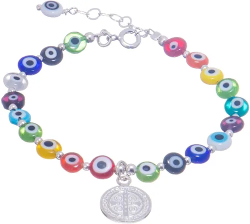 Vista 4 de Pulsera de ojo con medalla de plata de San Benito
