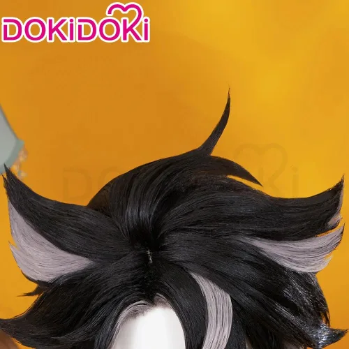 Vista 5 de KIRA KIRA Wriothesley - Peluca de cosplay, pelo corto negro y gris para Genshin Impact Fontaine Cosplay Cosplay para hombres y mujeres