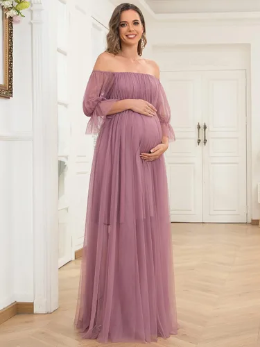 Vista 3 de Ever-Pretty Vestido de maternidad de tul con hombros descubiertos para mujer 20862