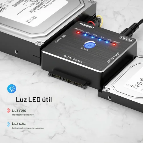 Vista 6 de FIDECO Adaptador SATA/IDE a USB 3.0, cable adaptador de disco duro para disco duro universal de 2.5/3.5 pulgadas IDE/SATA HDD externo SSD