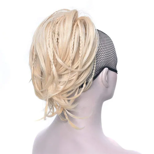 Vista 4 de Extensiones de cabello humano con clip de garra, extensiones de cola de caballo corta y rizada con textura natural para mujer (1b# negro natural)