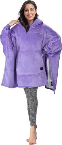 Vista 10 de Tirrinia Manta con capucha de gran tamaño, sudadera con manga de murciélago, acogedora manta Sherpa enorme regalo para mujeres adultas