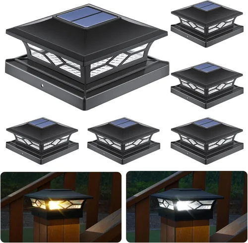 Vista 13 de APONUO - Luces solares para postes, paquete de 4, 2 modos de brillo, luces solares para postes automático encendido/apagado, impermeables