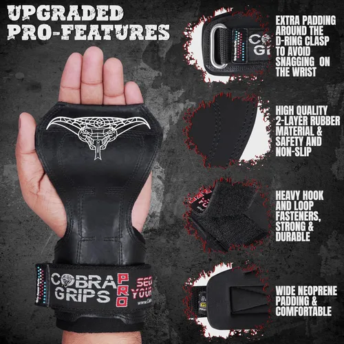 Vista 3 de Cobra Grips Weight Lifting Gloves with Adjustable Neoprene Padded Wrist Wraps - Heavy Duty Alternative to Power Lifting Hooks for Deadlifts Una goma