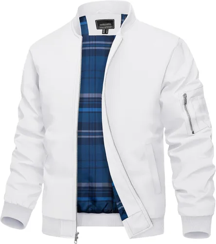 Vista 9 de TACVASEN Chaqueta bomber para hombre, con forro a cuadros, casual, cortavientos, elegante, ligera, para otoño, primavera, chaquetas resistentes al
