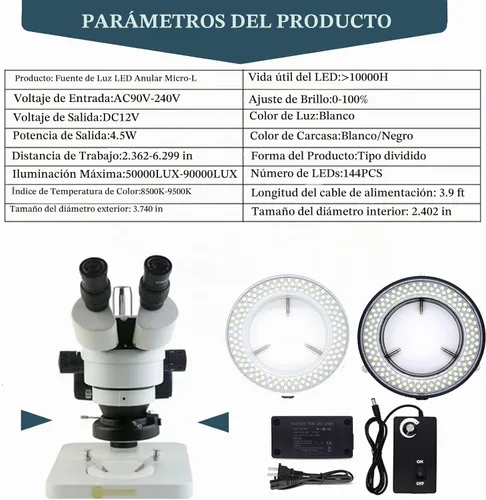 Vista 6 de TreochtFUN - Iluminador ajustable con anillo de luz LED para microscopio 144 Negro