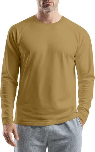 Vista 11 de Camisetas para hombre, manga larga, color sólido, cuello redondo, camisetas básicas informales, M-3XL