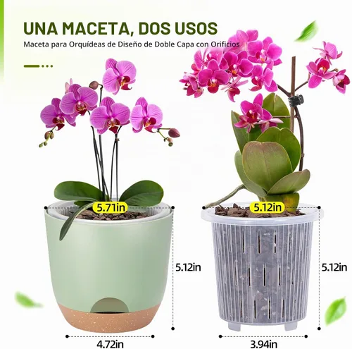Vista 5 de Macetas de orquídeas de riego automático para plantas de interior, macetas para orqudeas de 5.8 pulgadas, macetas para plantas de interior con Verde
