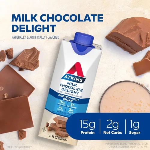 Vista 6 de SlimFast Protein Shake & Atkins Milk Chocolate Delight - Batido de proteínas, 0.55 onzas de proteína, bajo índice glucémico, 0.07 oz