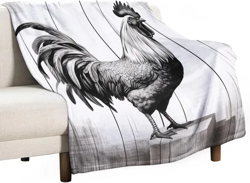 Vista 30 de Manta de microfibra suave y acogedora con diseño de gallo rústico en blanco y negro, suave y acogedora manta de microfibra para sofá, cama, oficina