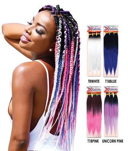 Vista 5 de REALISTIC - Paquete múltiple. Trenzas preestiradas X-Pression 3X Ghana desplegadas 40 pulgadas, 100% kanekalon, fáciles de trenzar, sin nudos, se