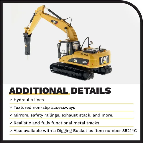 Vista 5 de Diecast Masters Excavadora hidráulica Caterpillar 320D L con martillo - Core Classics Series 85280C