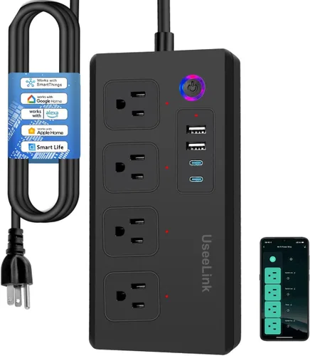 Vista 8 de Matter Smart Power Sstrip, compatible con Apple Home, Alexa y Google Assistant, soporta control de voz y acceso remoto, adecuado para el hogar u