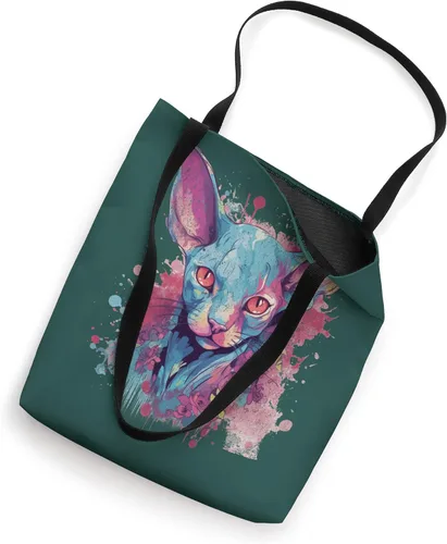 Vista 2 de Sphinx Cat Hairless cute kitten colorful animal lover retro bolso de mano