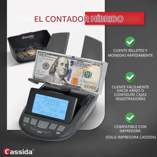 Vista 2 de Cassida Contador de billetes profesional con balanza para contar monedas (Till Tally), Negro