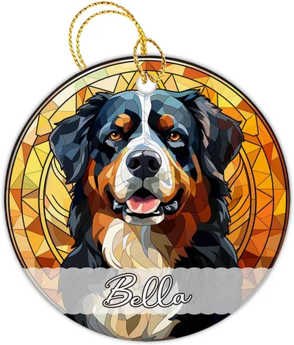 Vista 8 de Amstaff - Adornos personalizados para perros Amstaff para árbol de Navidad con nombre, adorno estilo vitral para perros, regalos para amantes