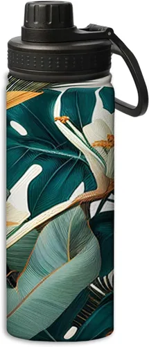 Vista 16 de Botellas de agua con patrón de mariposas y rosas aisladas de 18 onzas, botella de agua deportiva aislada de doble pared a prueba de fugas, taza