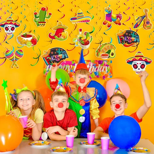 Vista 5 de 51 piezas de decoración de remolinos colgantes para fiesta mexicana, fiesta mexicana, suministros de fiesta del Cinco de Mayo, Taco Twosday Bout a