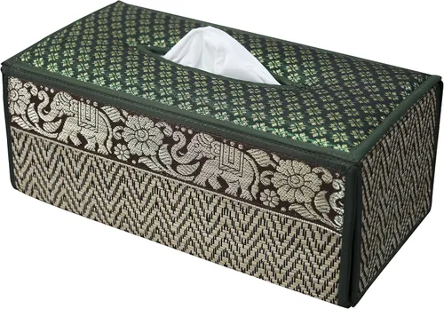 Vista 9 de Elegante estuche para caja de pañuelos hecho a mano con caña, 100% algodón, con funda de raso y dispensador, fabricado con materiales naturales B