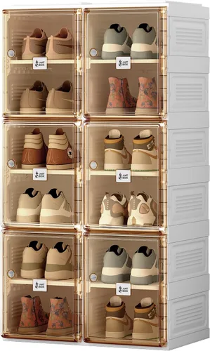 Vista 8 de ANTBOX Caja de almacenamiento organizadora de zapatos, zapatero plegable portátil para armario con puerta transparente magnética, contenedores