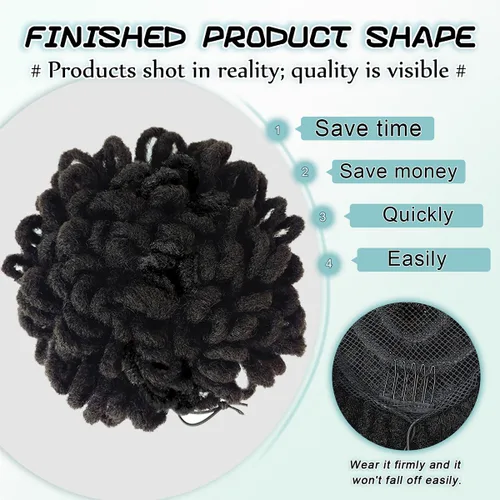 Vista 8 de Abellee 2 moños de Loc para mujeres negras, 8 pulgadas, moño de pétalos de Loc, Afro, cola de caballo alta, cordón de coleta, extensiones de cabello