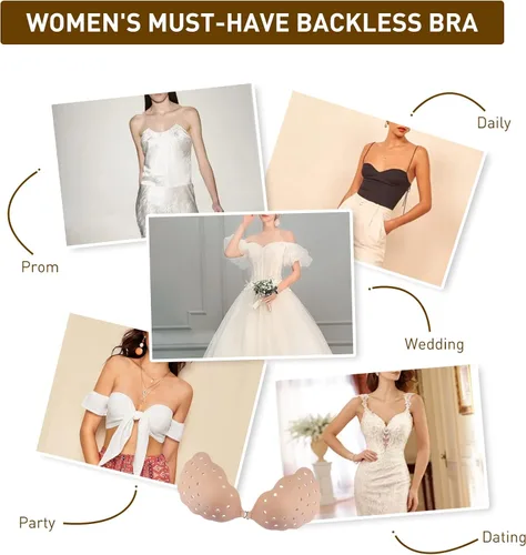 Vista 5 de Niidor Sticky Bra Breathable Strapless Bra Adhesive Push Up Backless Bras for Women