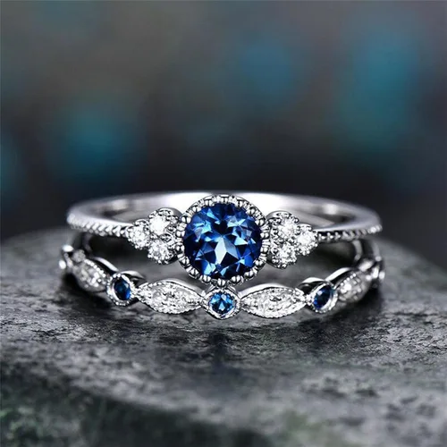Vista 4 de Iumer - Anillo de zircón de dos piezas con incrustaciones de diamantes de imitación artificiales para mujer, talla 6-10.