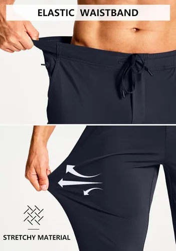 Vista 3 de Pantalones deportivos elásticos para hombre con bolsillos con cremallera, para correr, entrenamiento, gimnasio, atletismo, pantalones de golf