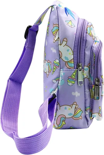 Vista 2 de ANKOMINA Bolso bandolera pequeño para niños, lindo bolso cruzado de dibujos animados, bolsa de hombro de unicornio dinosaurio para exteriores