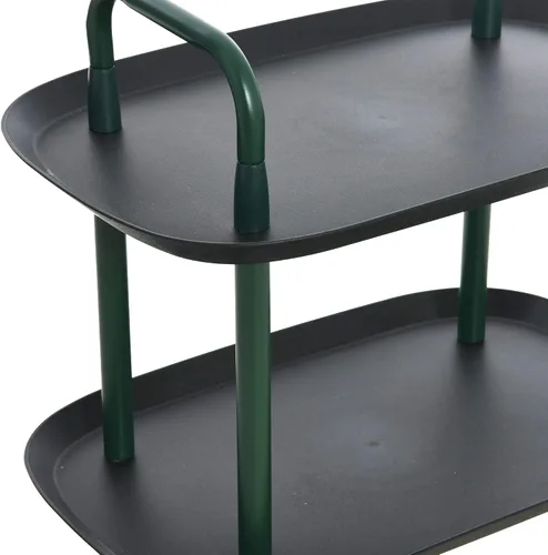 Vista 6 de Main + Mesa Carrito moderno de plástico y metal de 2 niveles, negro y verde oscuro