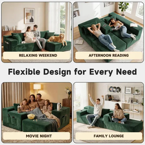Vista 4 de Bashaw Sofá modular Cloud de 108 pulgadas sin hueso con diván, sofá modular en forma de L, asiento profundo, sofá comprimido de espuma viscoelástica