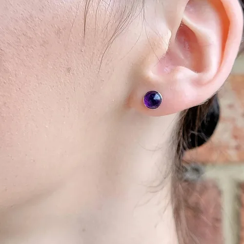 Vista 53 de Pendientes naturales de 0.236 in con chapado en oro blanco sobre plata de ley, bisel cabujón de piedras preciosas regalo de joyería para ella