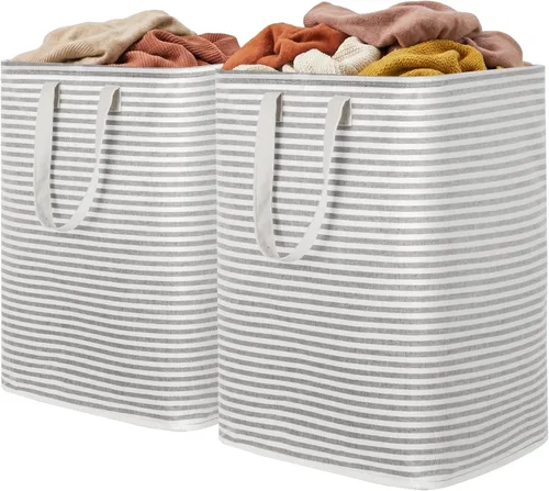 Vista 27 de Lifewit 75L x 2 Pack Collapsible Laundry Hamper Large,Tall Foldable Dirty Clothes Baskets Waterproof, Freestanding Double Bags with Easy Carry